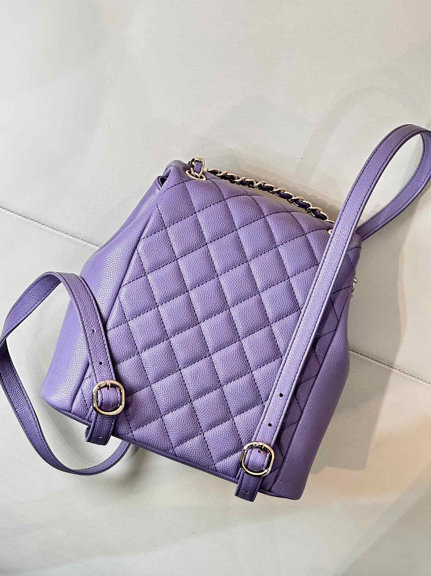 Chanel BACKPACK AS3860 Grained Shiny Calfskin & Gold-Tone Metal Purple TOP