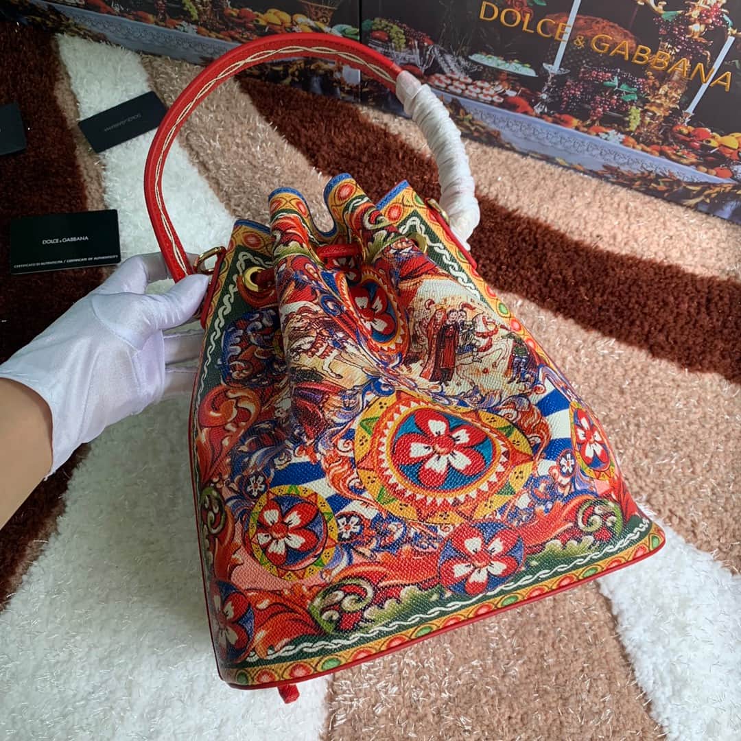 Dolce & Gabbana Multicolor Majolica Print Bucket Bag High