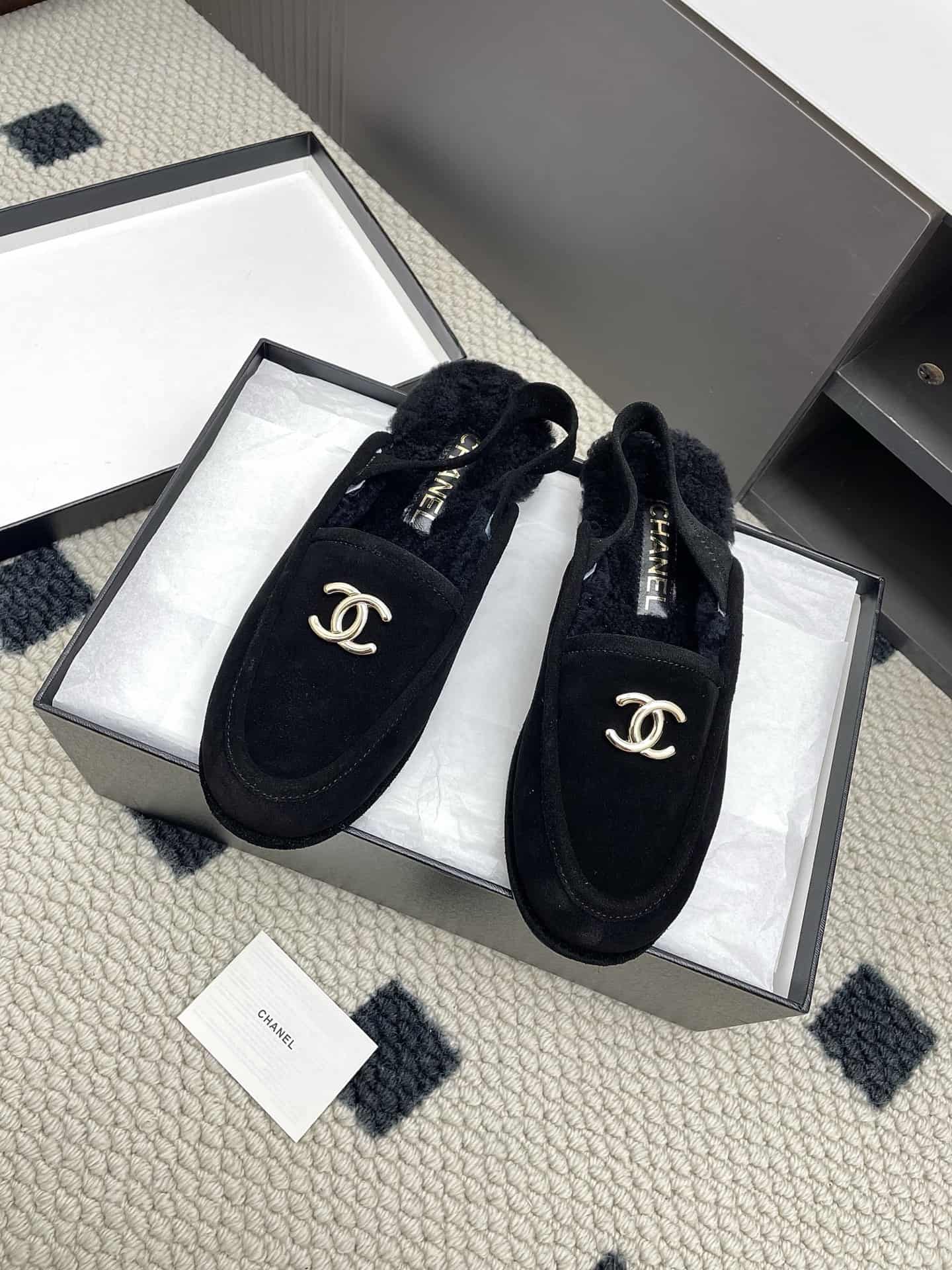 Chanel 25A slingback Suede Sherpa loafer shoes Women