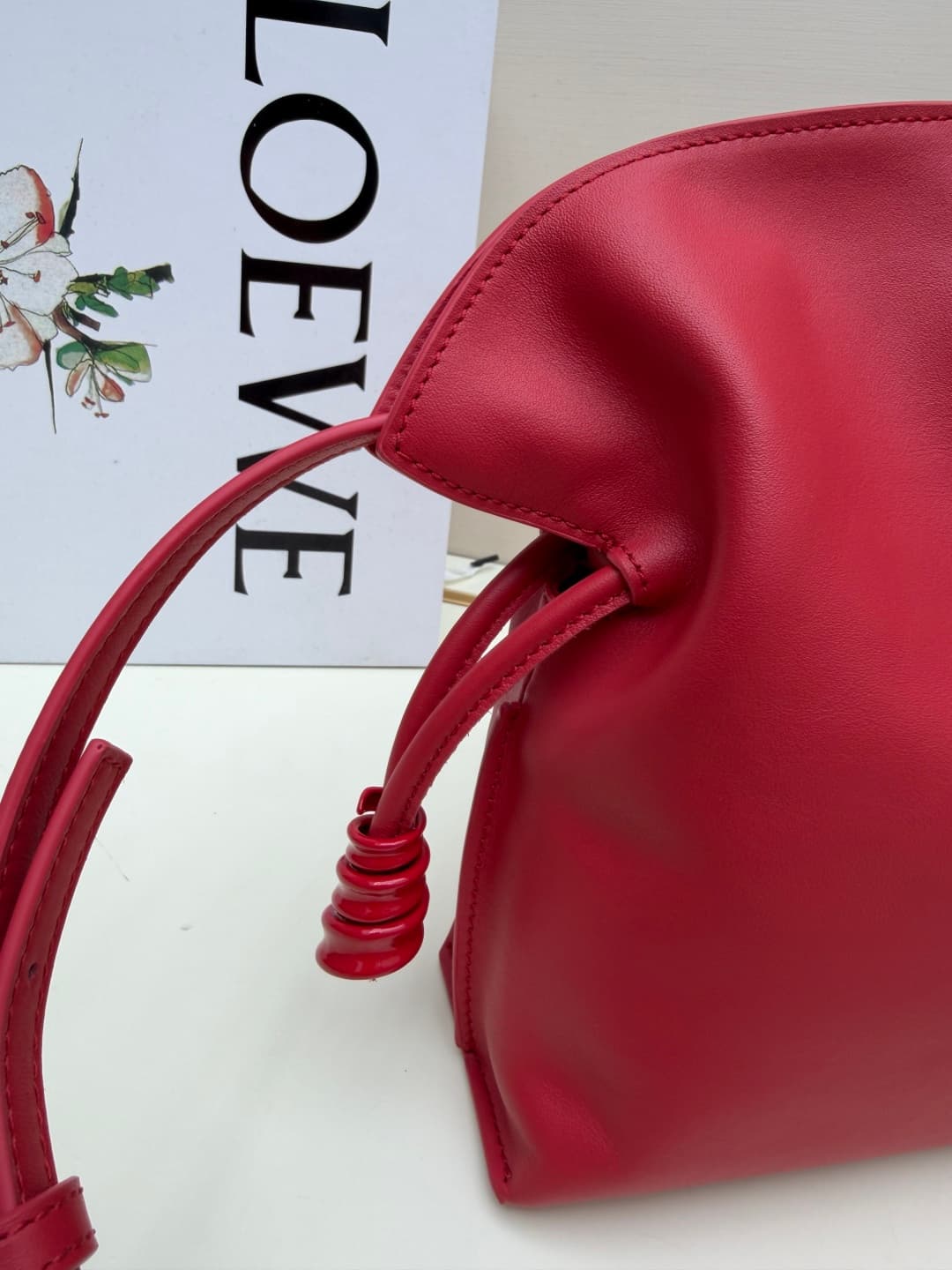 Loewe Small Flamenco Ruched Clutch Bag in Red Leather High