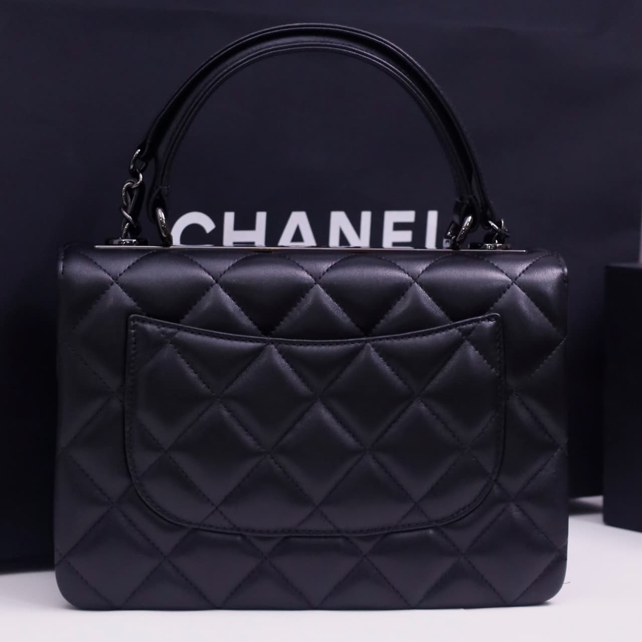 SMALL FLAP BAG WITH TOP HANDLE Lambskin Black Metal Black A