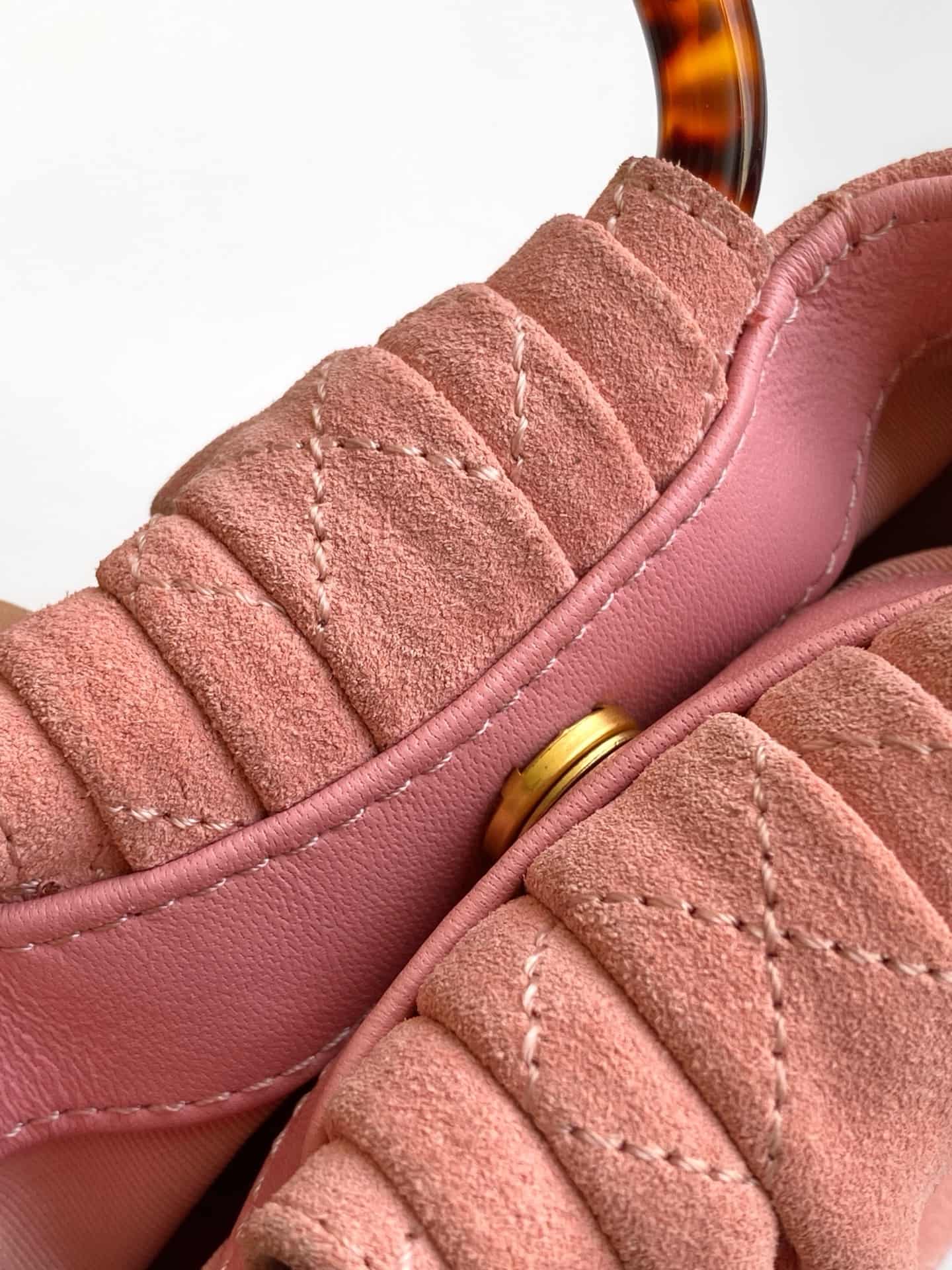 Chanel Mini Hobo Bag Suede Calfskin Turtoise-Shell Effect Plexi & Gold-Tone Metal Pink AS4981 High