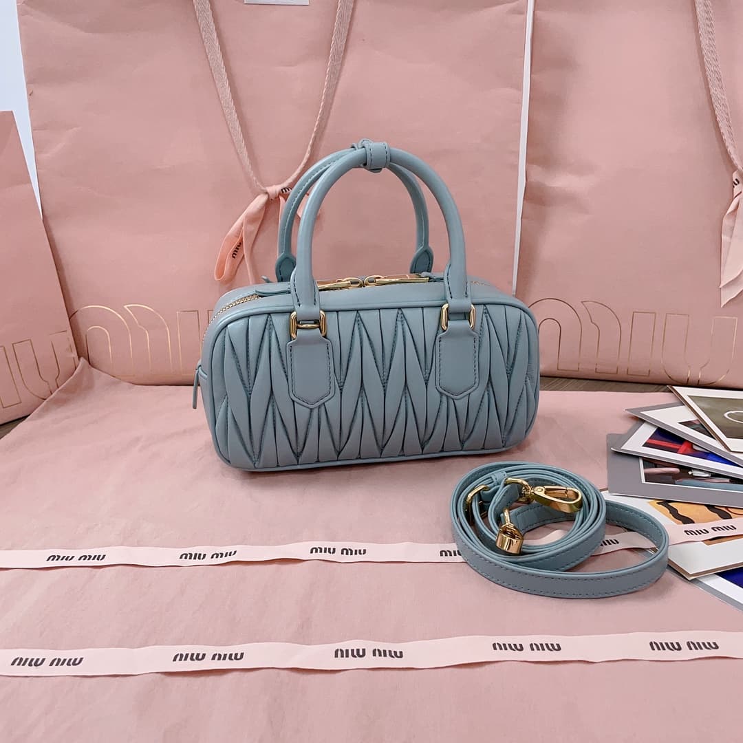 Miu Miu Arcadie matelassé nappa leather bag 5BB142 Blue High