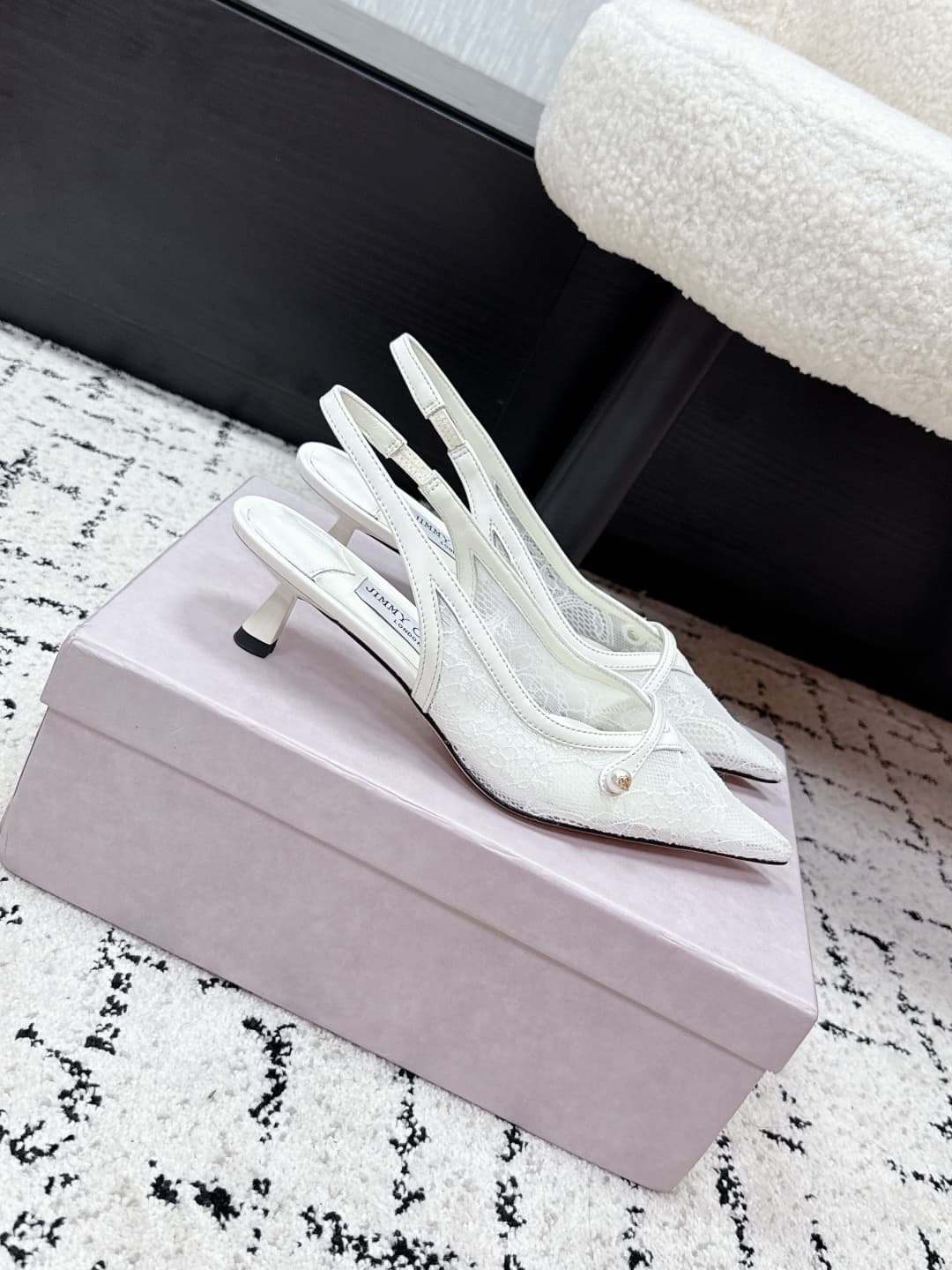 Jimmy Choo Amita  lace Patent Leather Slingback Pumps