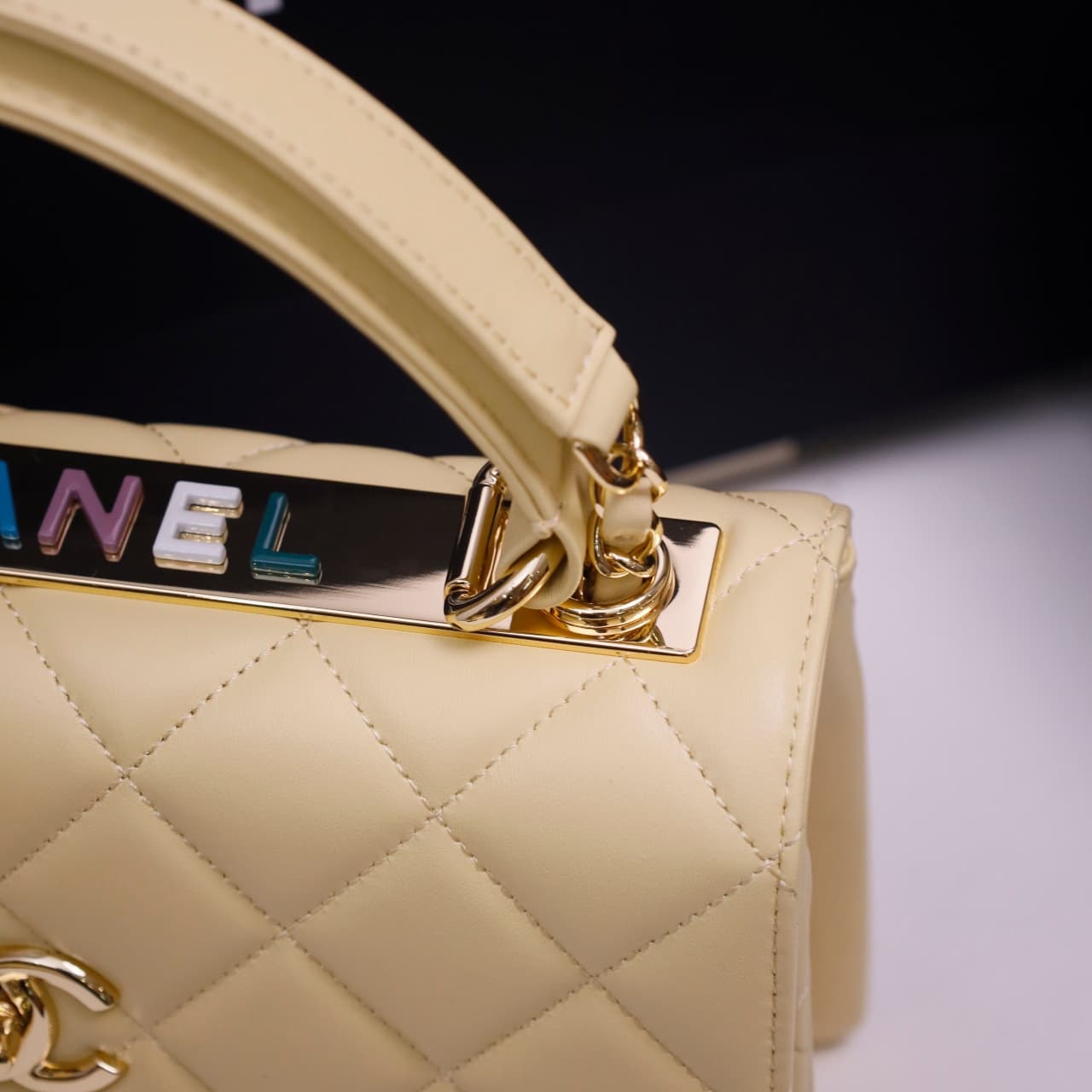 SMALL FLAP BAG WITH TOP HANDLE Lambskin Gold Metal Light Yellow A