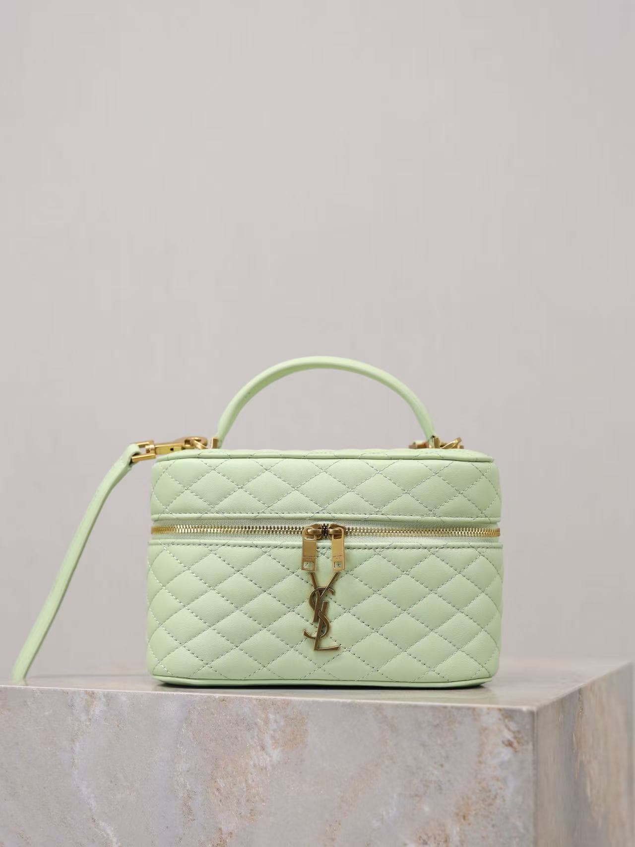 Saint Laurent Gaby mini lambskin vanity bag in light green high