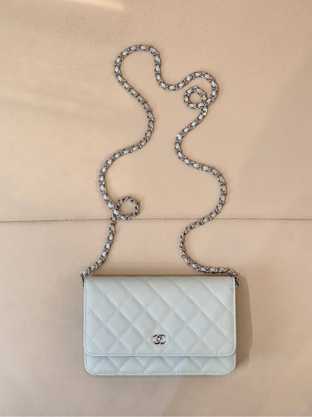 Chanel Wallet on Chain Grained Calfskin& Sliver-tone Metal AP0250 Light Blue TOP