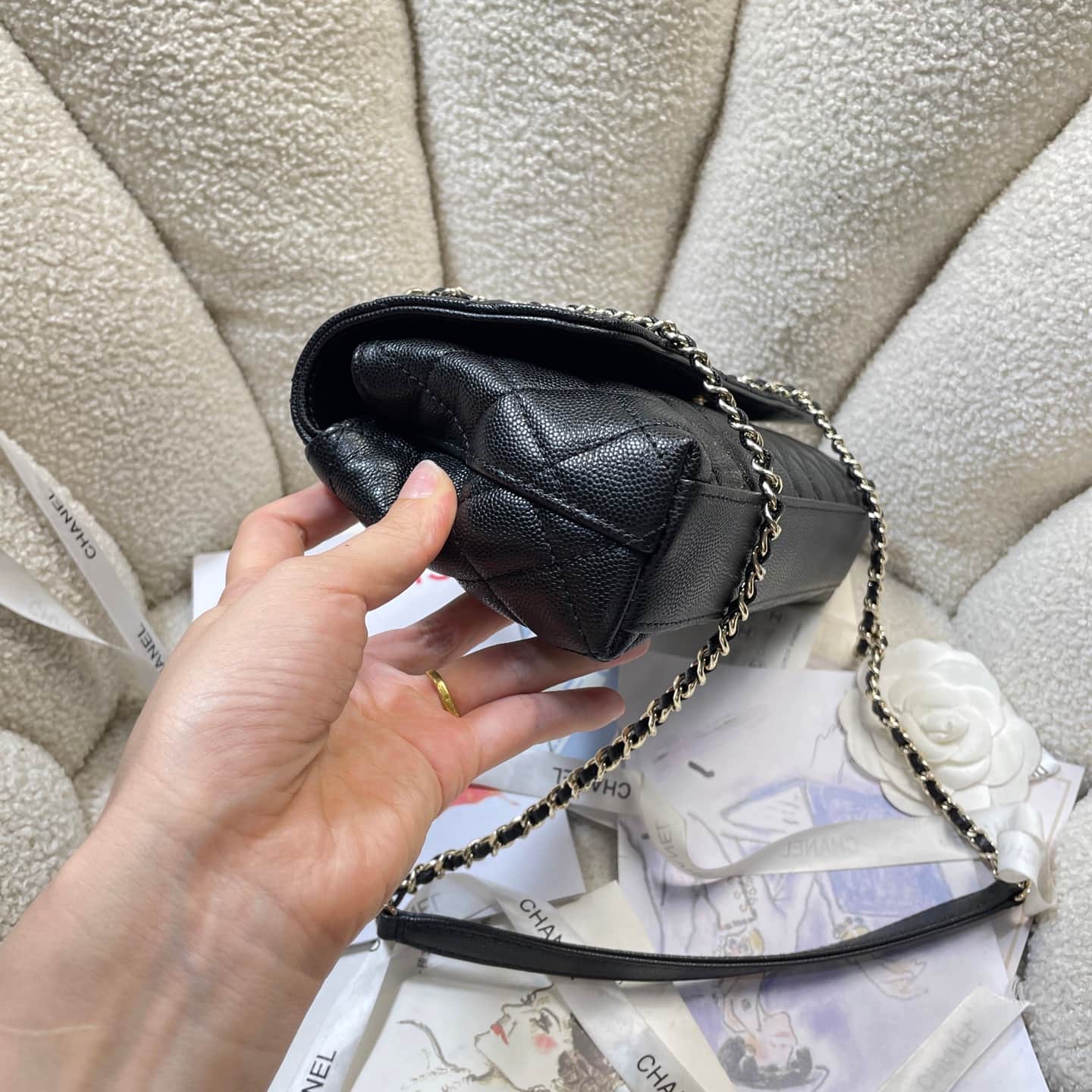 Chanel Maxi Flap Bag with Top Handle Grained Calfskin& Gold-Tone Metal AS6091 Black A