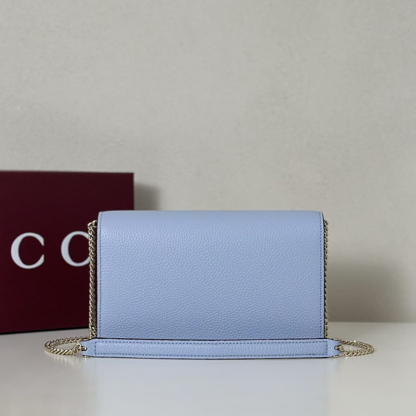 DIONYSUS WALLET ON CHAIN 837373 light blue grainy leather High