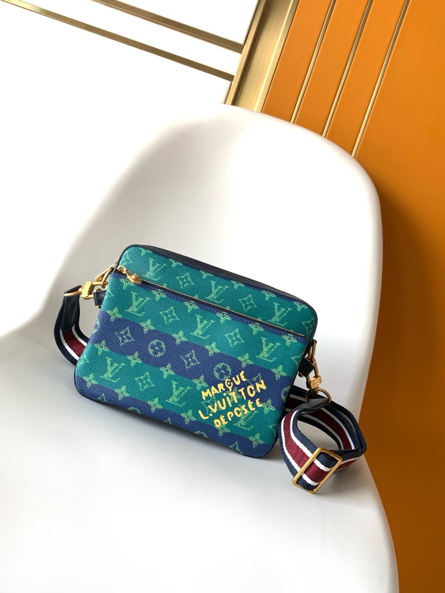 Louis Vuitton Trio Messenger Blue Stripes Monogram Heritage coated canvas M26026 High
