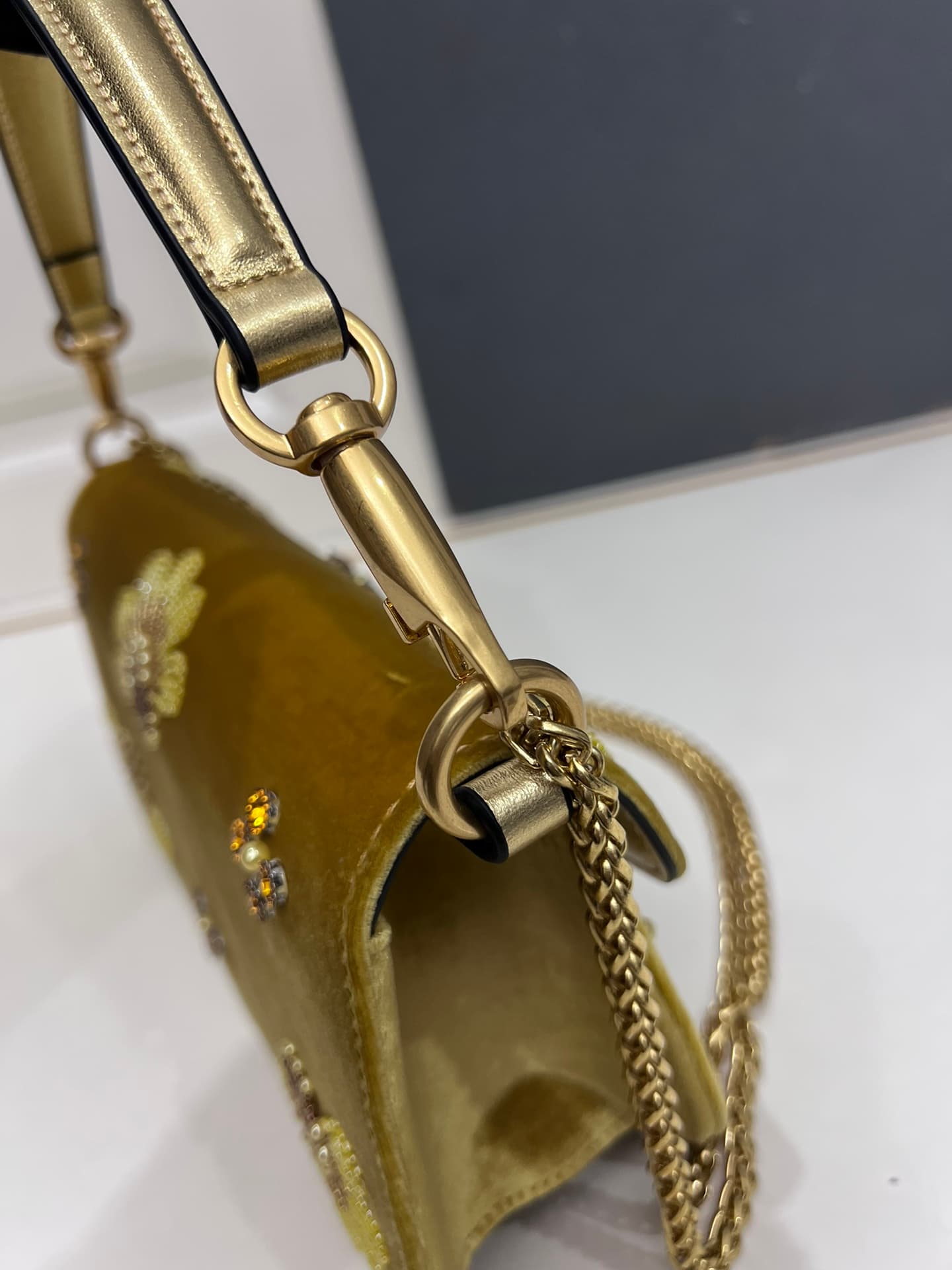 Valentino Garavani DeVain Embroidered Velvet Shoulder Bag Mid