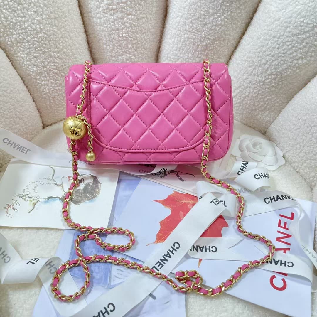 Mini FLAP BAG Lambskin Gold-Metal AS1787 Rose Red A