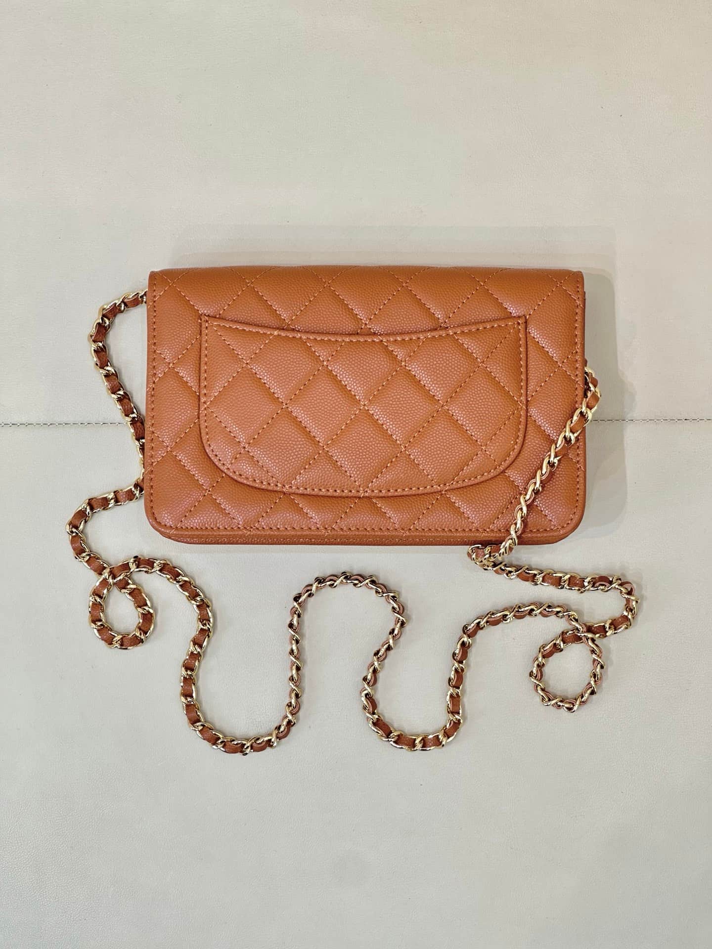 Chanel Classic Wallet on Chain Grained Shiny Calfskin& Gold-Tone Metal AP4241 Caramel TOP