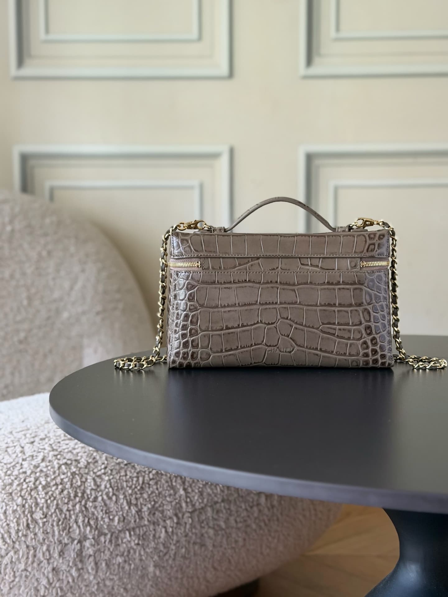 Chanel Large Vanity with chain Crocodile Embossed Calfskin & Gold-Tone Metal Dark Khaki  AS5347 A