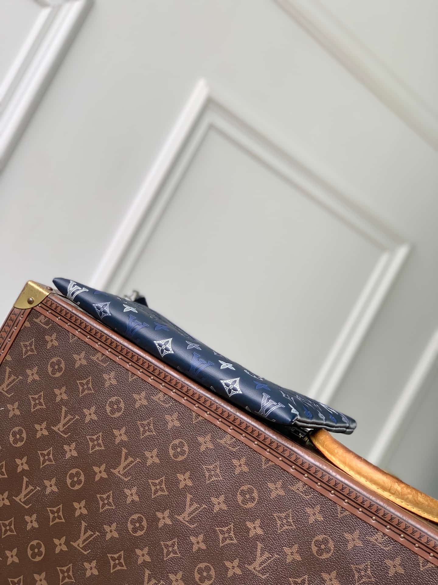 Louis Vuitton Pochette To-Go Navy Blue Monogram Shadow calfskin leather M28913 High