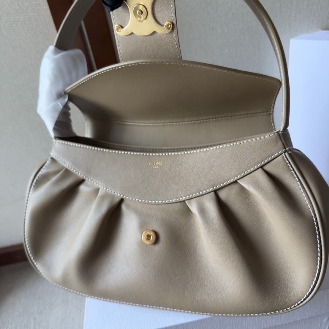 Celine Polly Medium Leather Shoulder Bag Beige High