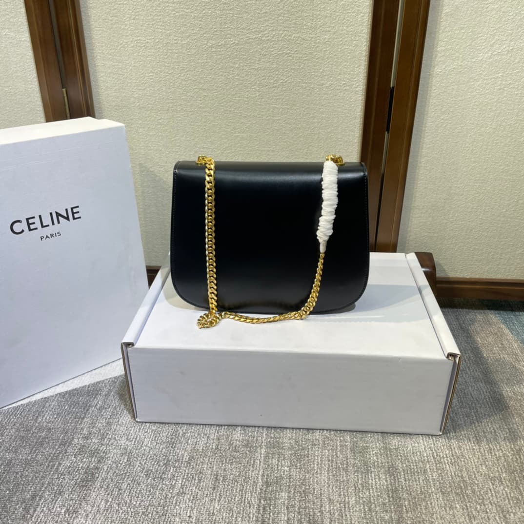 Celine Triomphe Saddle Bag in Black Shiny Calfskin High