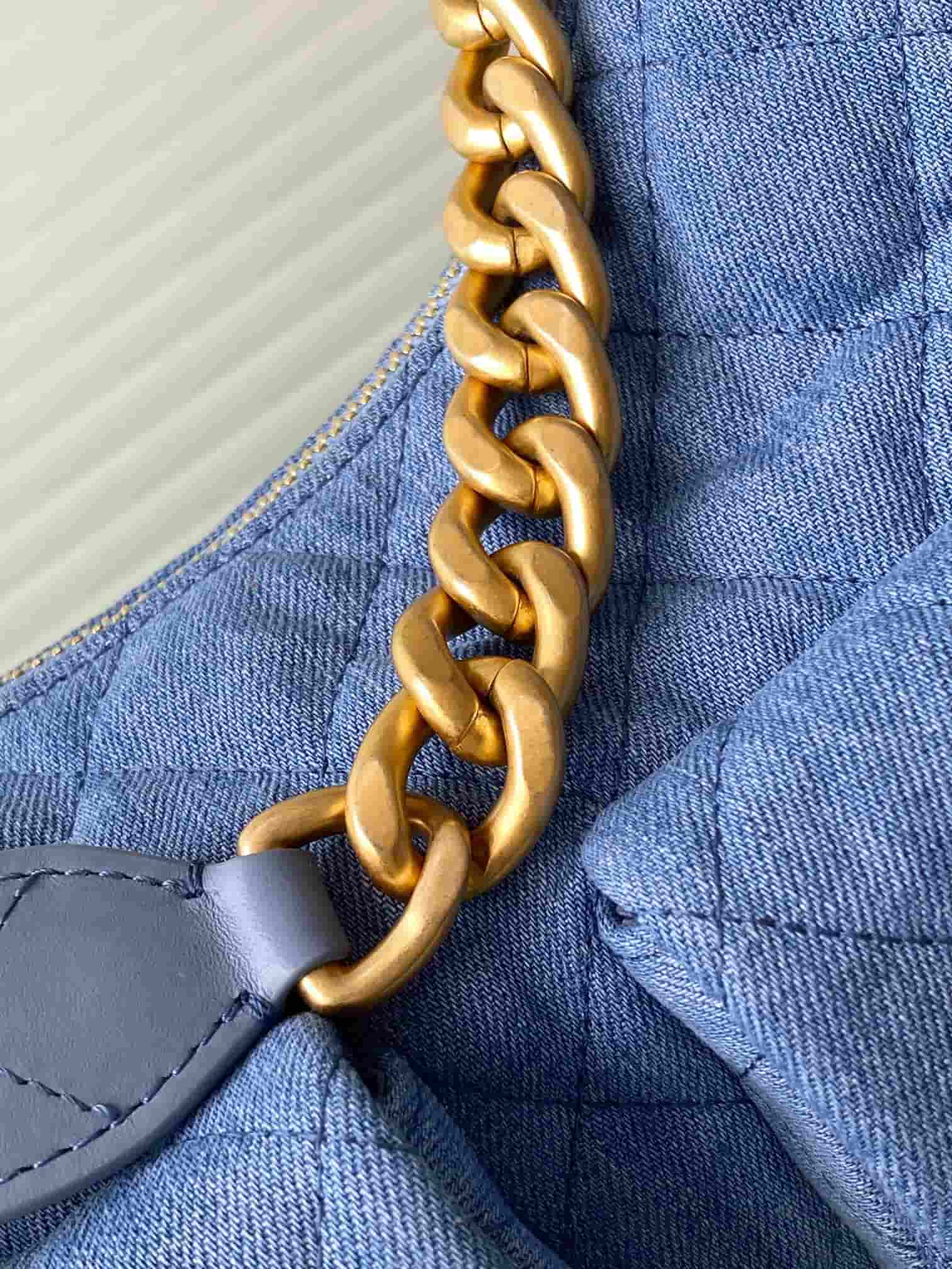 Chanel Trendy Pockets Hobo Bag Denim & Gold Metal Blue AS5339 A