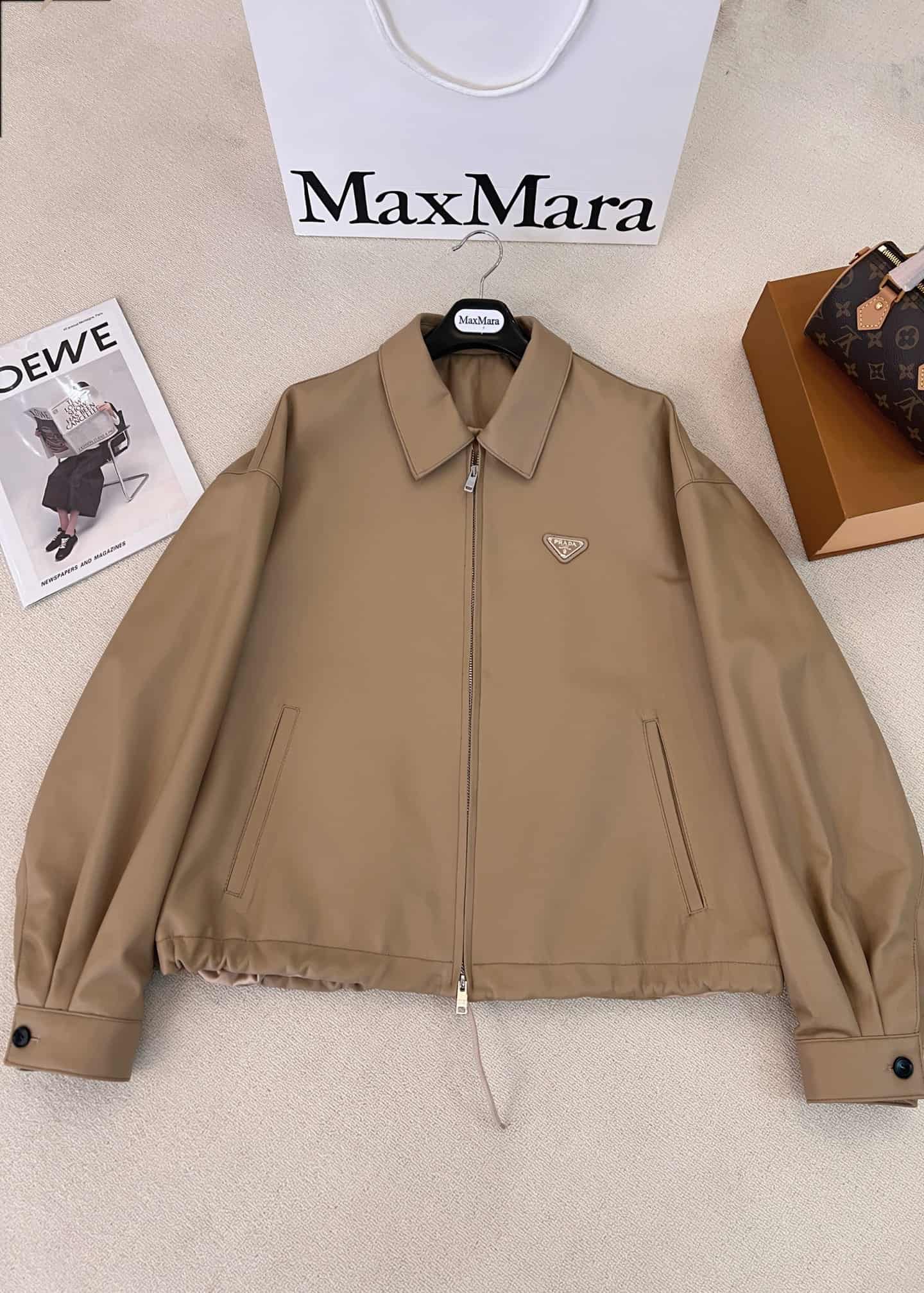 Prada Light Beige Nappa Leather Blouson Jacket