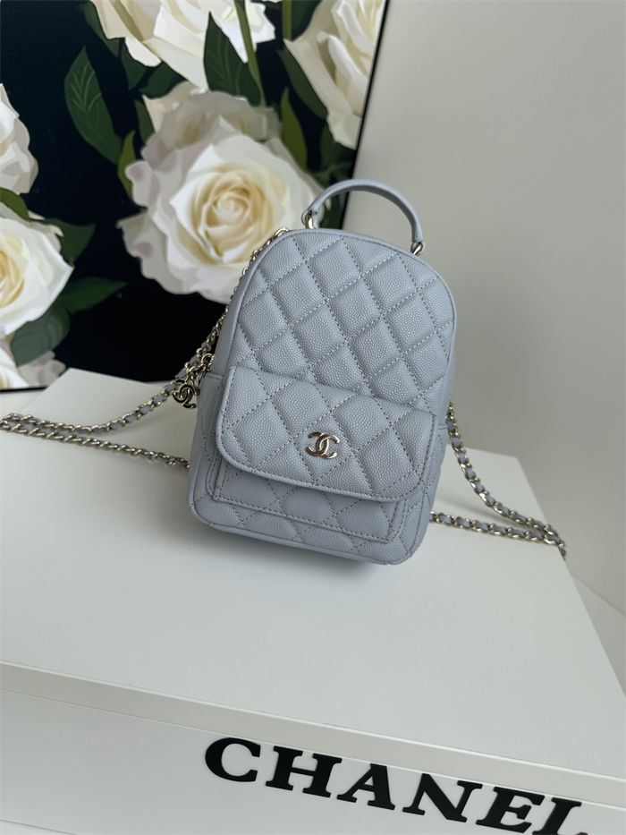 Chanel Mini Backpack Grained Calfskin Gold-Tone Metal AP3753 Grey Blue A