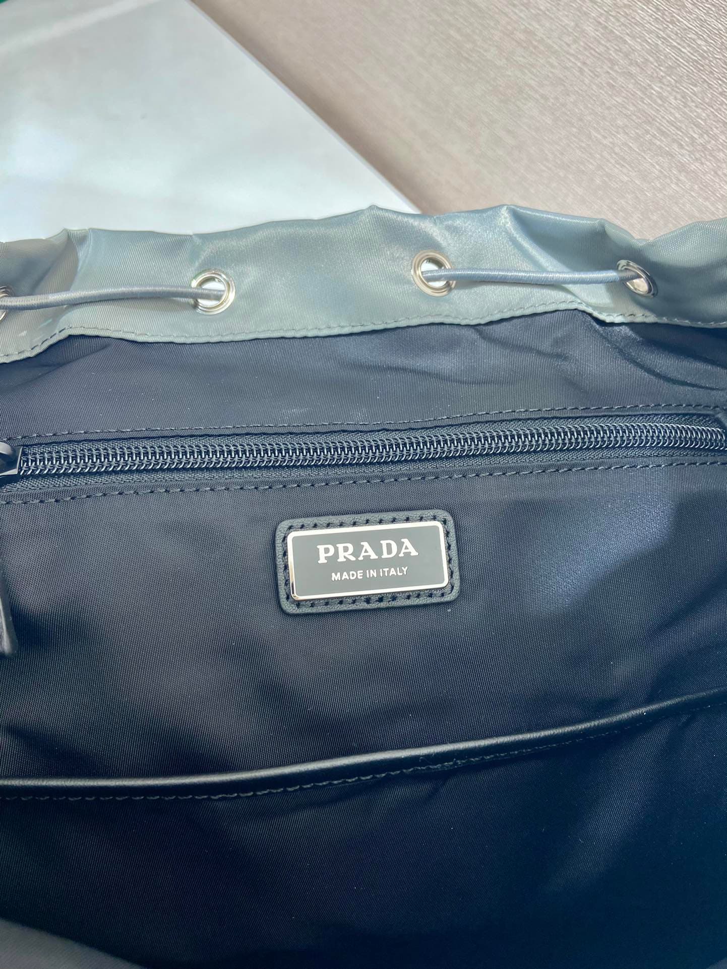 Prada Re-Nylon and leather backpack Light Ice Blue 2VZ108 High