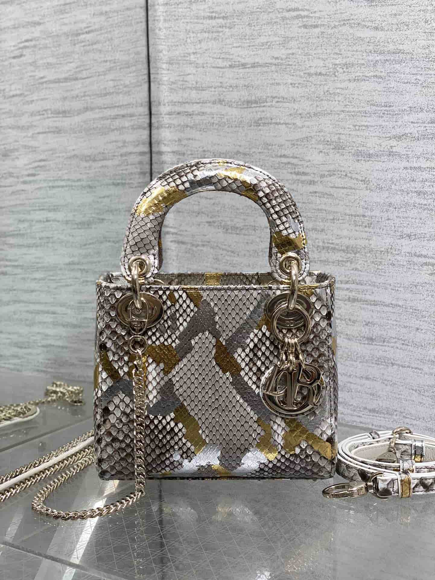 MINI LADY Dior BAG Cannage Python Gold-tone Metal High