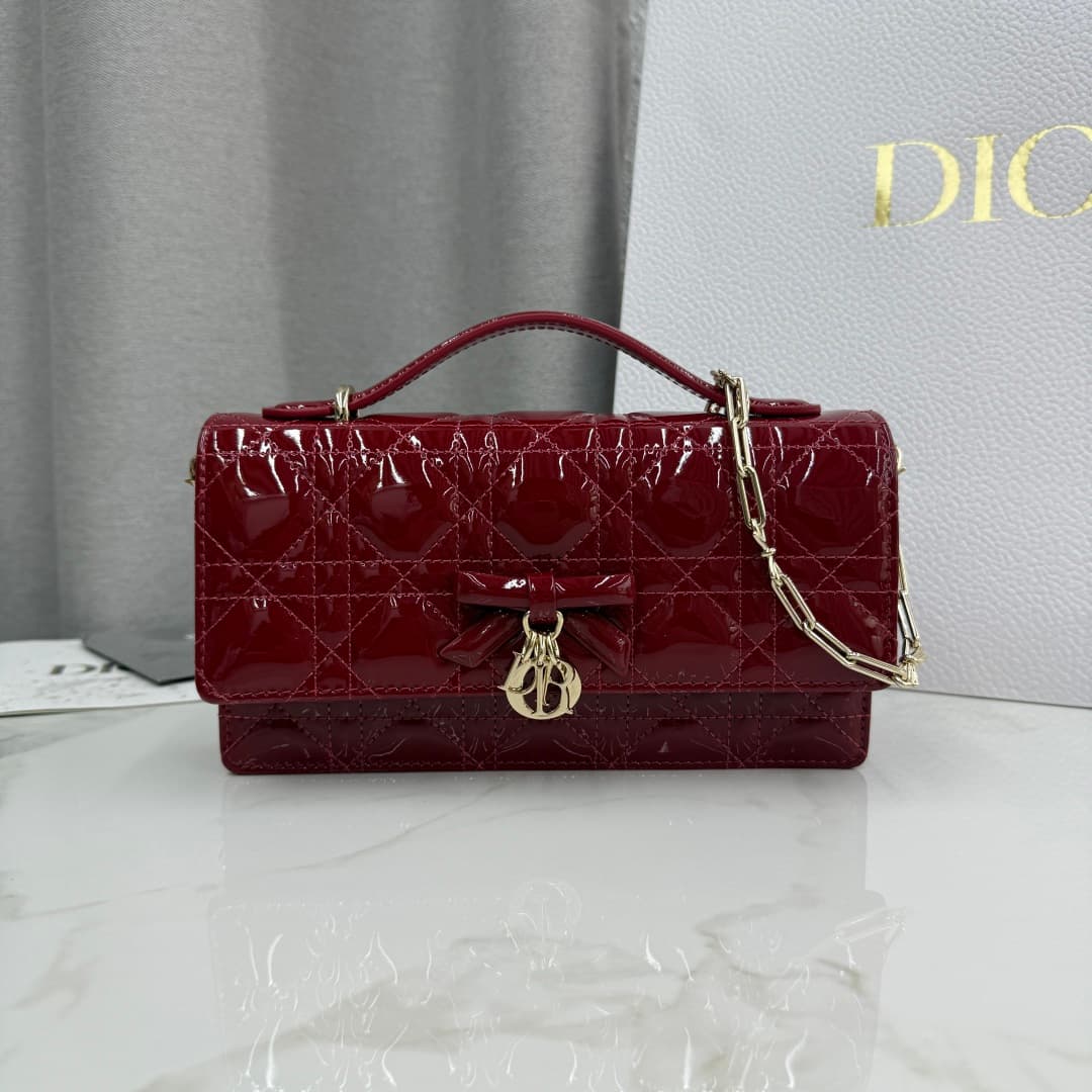 My Dior Mini Bag Cherry Red Patent Cannage Lambskin With Leather Bow High