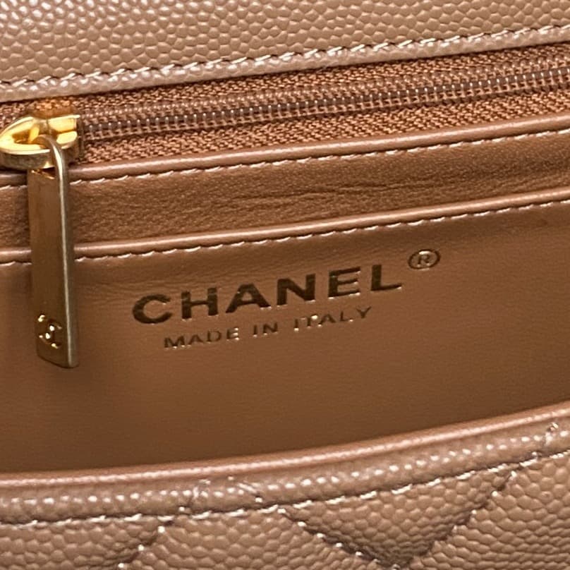 Chanel Mini Flap Bag with Top Handle Grained Shiny Calfskin &  Gold-Tone Metal Brown AS5702 A