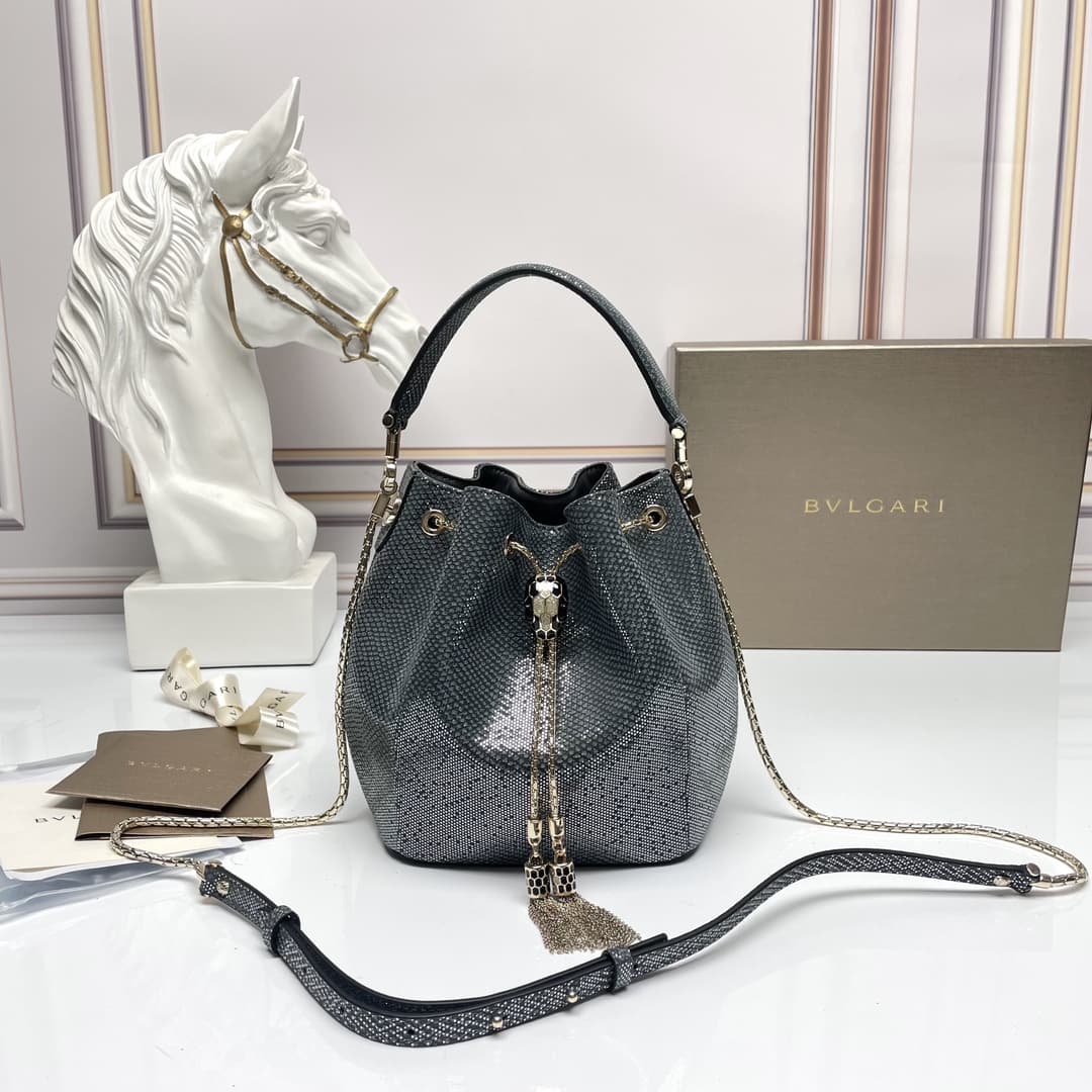 BVLGARI Serpenti Forever bucket bag in grey karung B287614 High