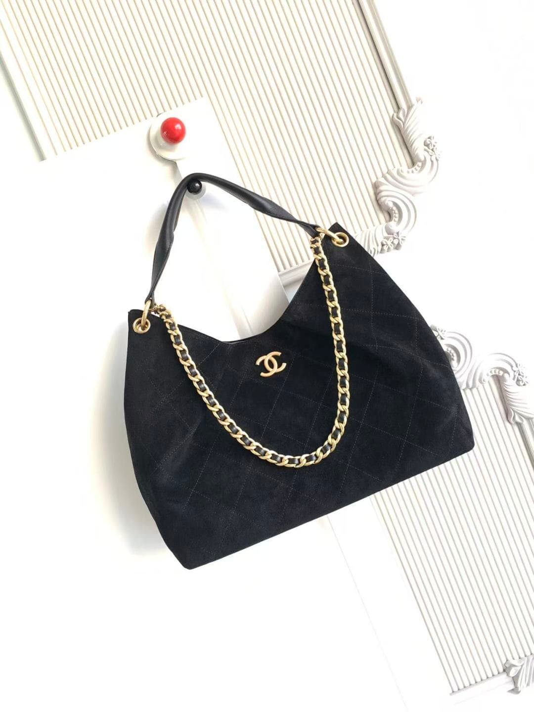 Chanel Hobo Bag Suede Calfskin& Gold-Tone Metal AS5978 Black A