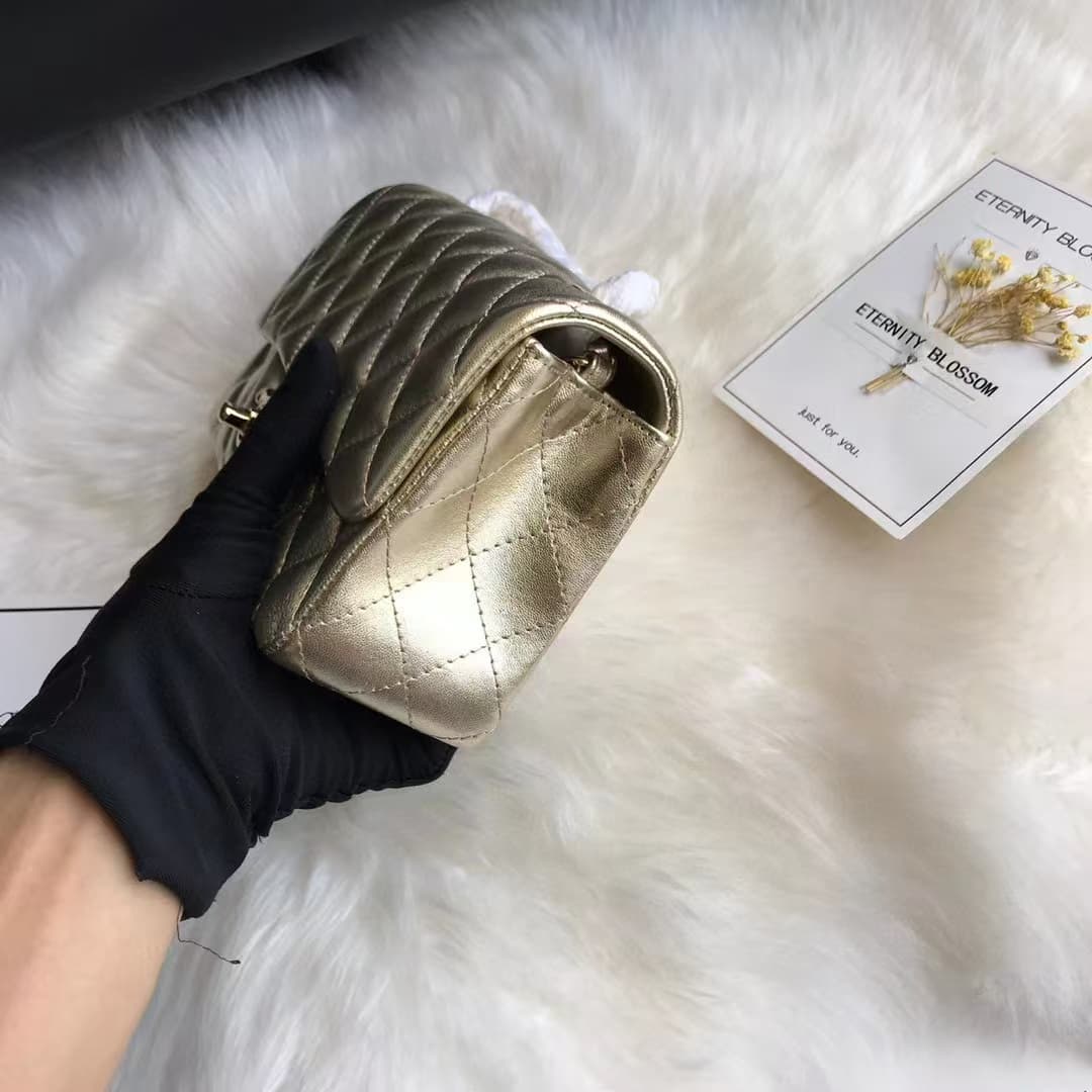 Chanel Classic Handbag Metallic Gold Quilted Lambskin Gold-Tone Metal A