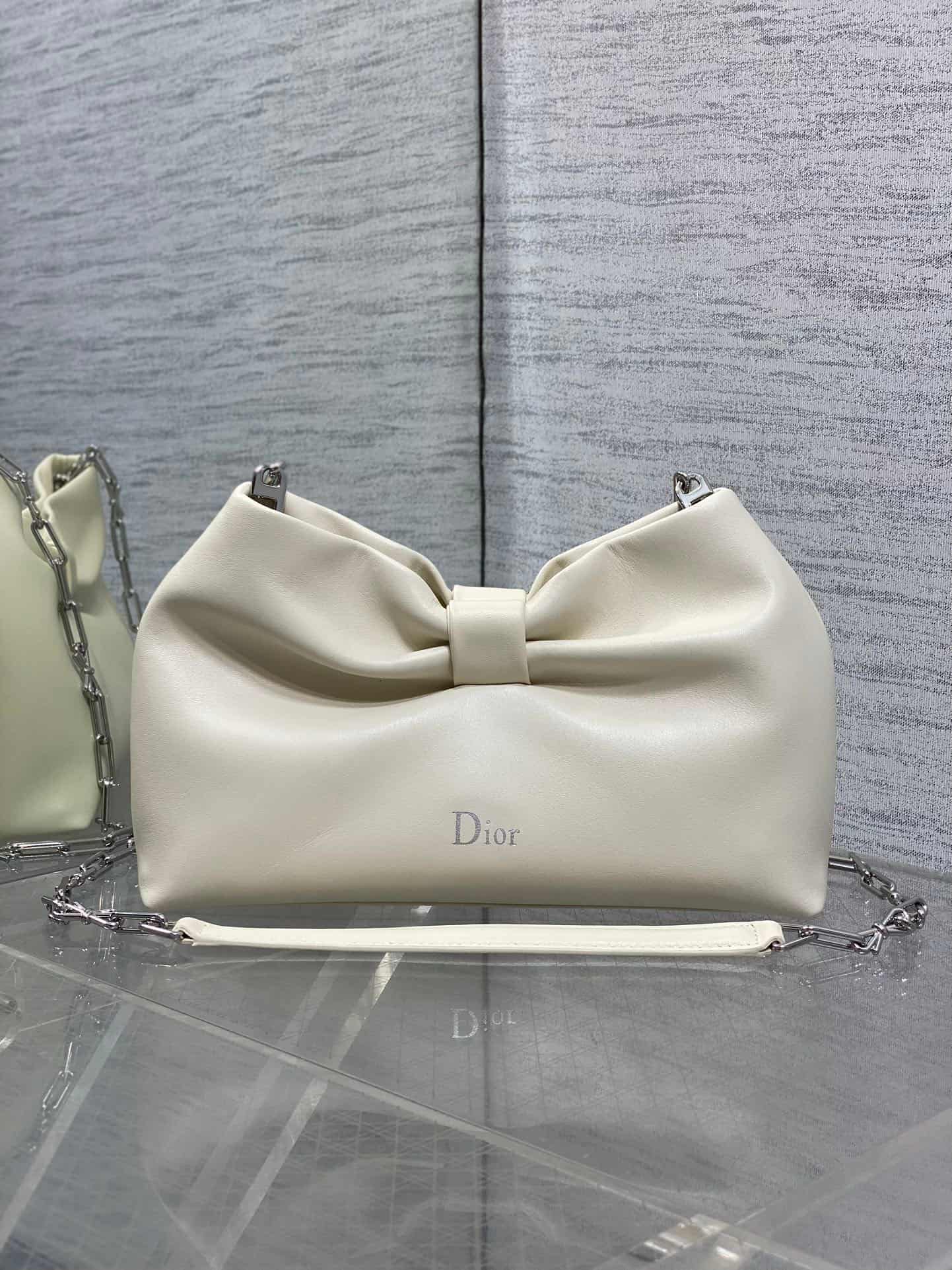 Small Dior Bow Bag Latte Leather High