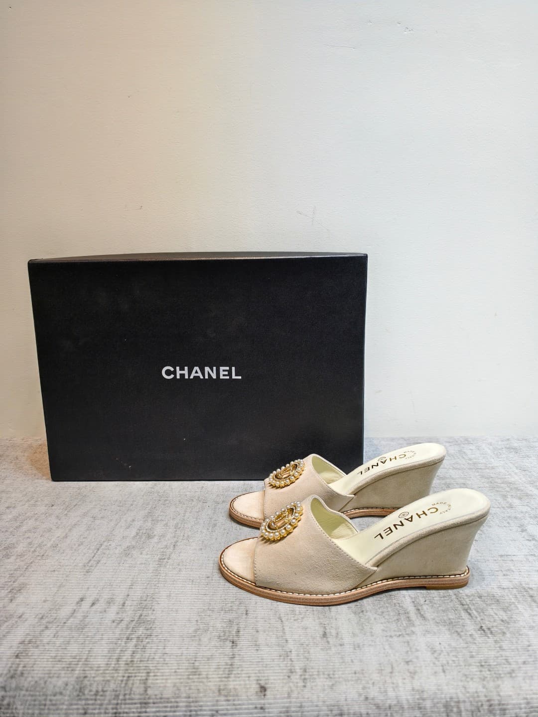 Chanel Suede Wedge Sandal Shoes