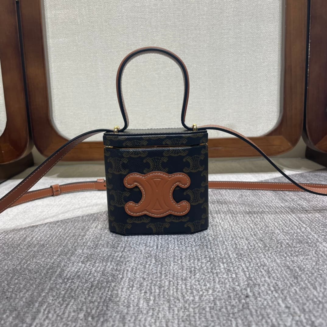 Celine LOCK Cuir Triomphe Box in Canvas and Calfskin High