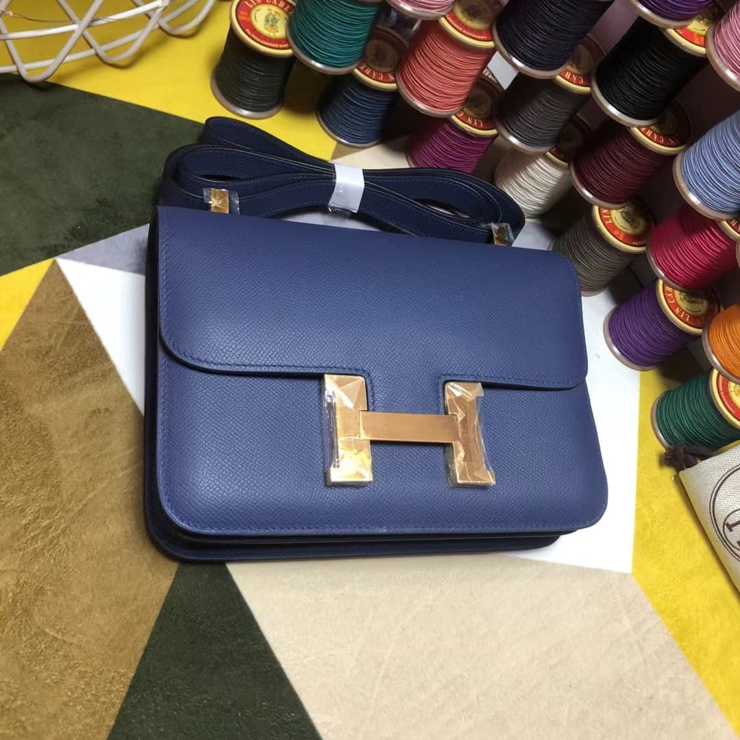 Hermes Mini Constance 18cm/24cm Epsom Bag WAX Navy Blue High