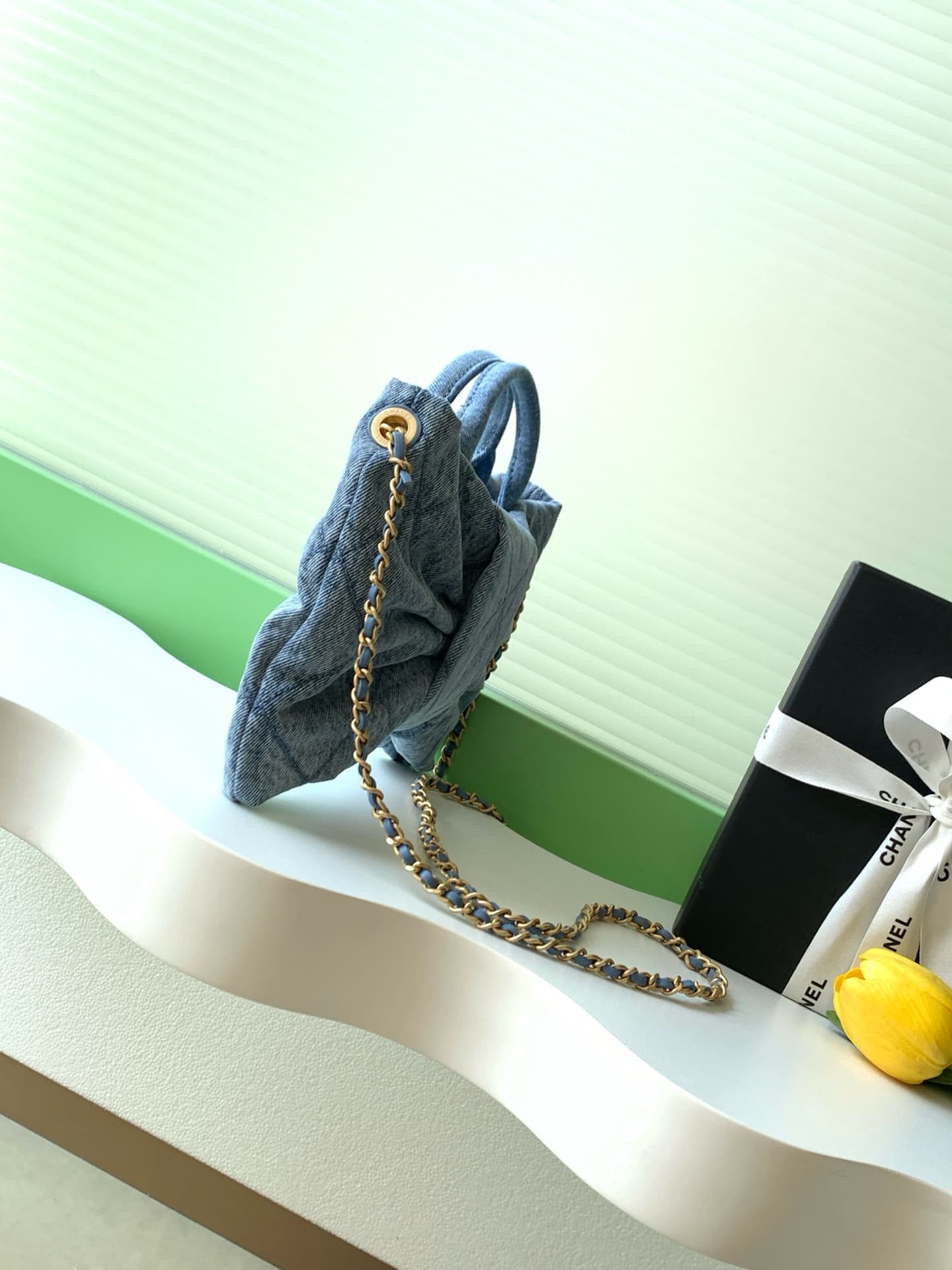 Chanel Mini Bow Bag Denim & Gold-Tone Metal Blue AS5849 A