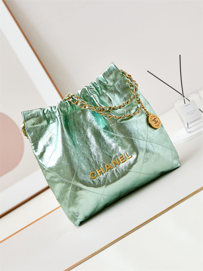 Chanel 22 SMALL HANDBAG Metallic Calfskin & Gold-Tone Metal AS3260 Green A