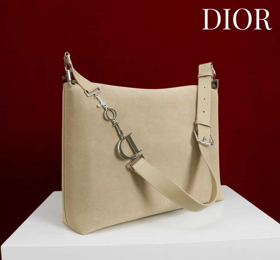 Large Diorly Bag Sabbia Suede Calfskin Silver lettering High