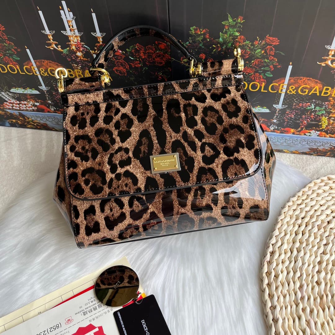 Dolce & Gabbana Medium Sicily handbag in leopard-print polished calfskin High