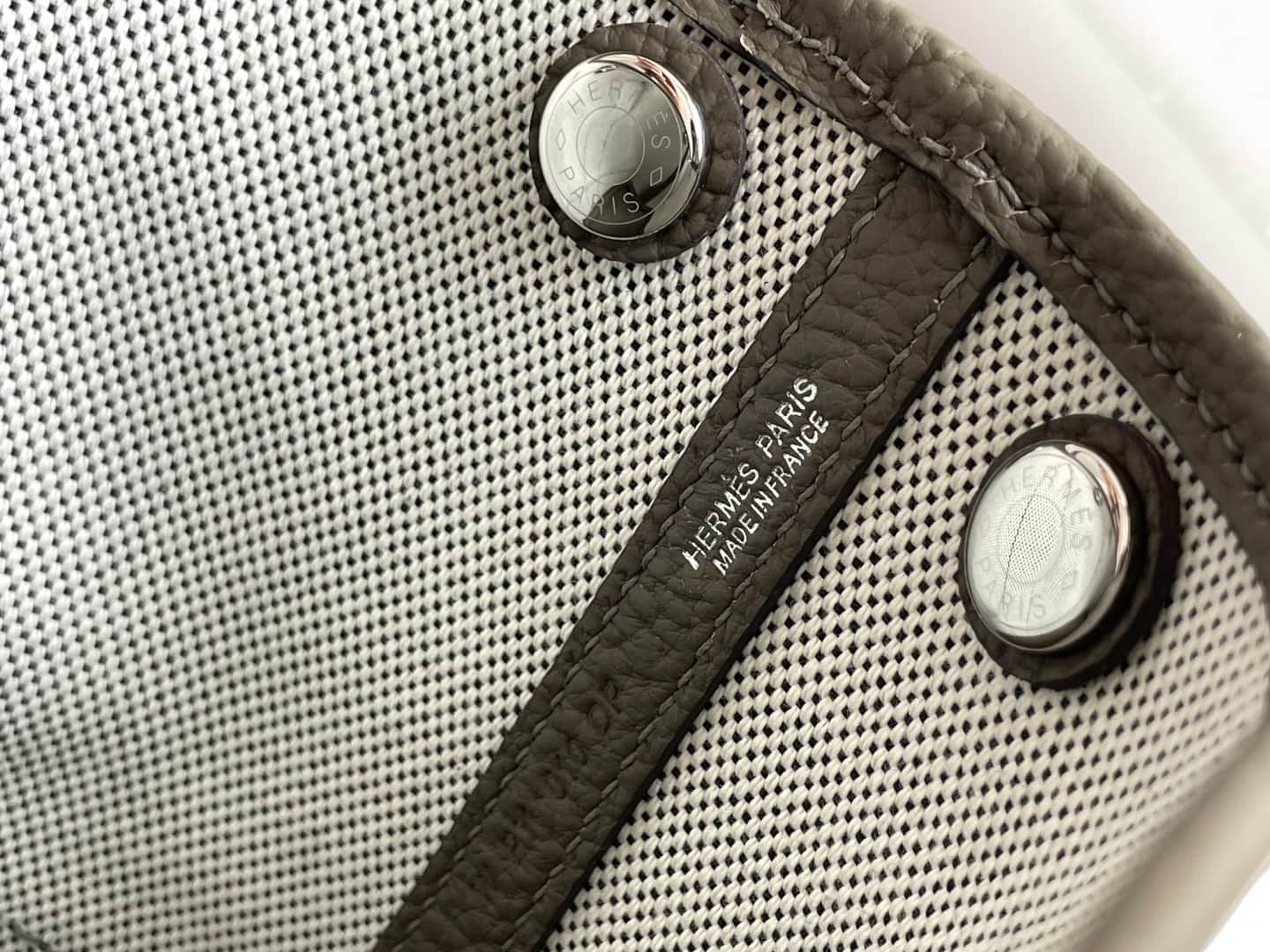 Hermes Garden Party 23 bag in Gris Meyer Togo Leather With Canvas WAX High