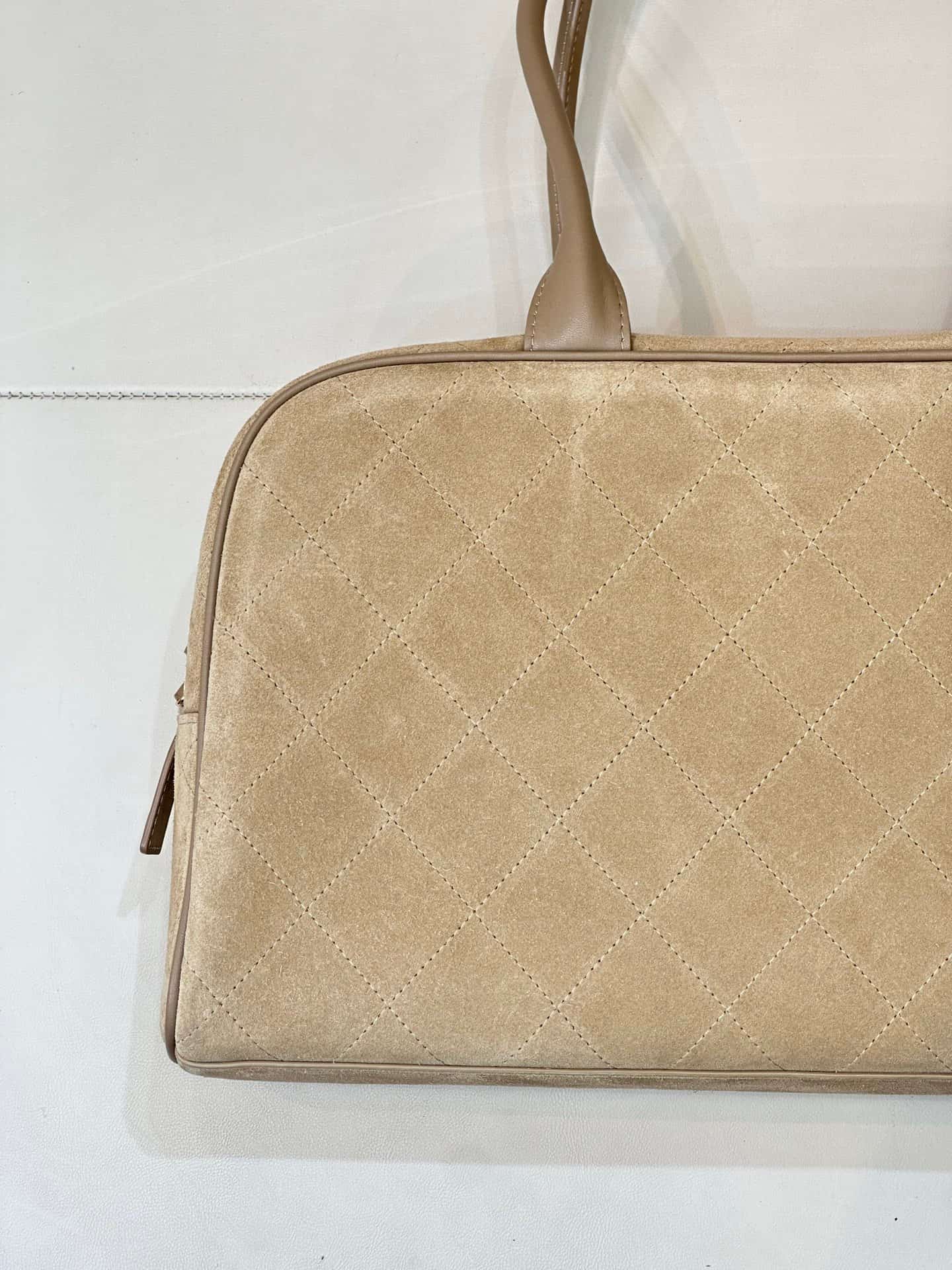 Chanel Bowling Bag Suede Calfskin Calfskin & Gold-Tone Metal Dark Beige TOP