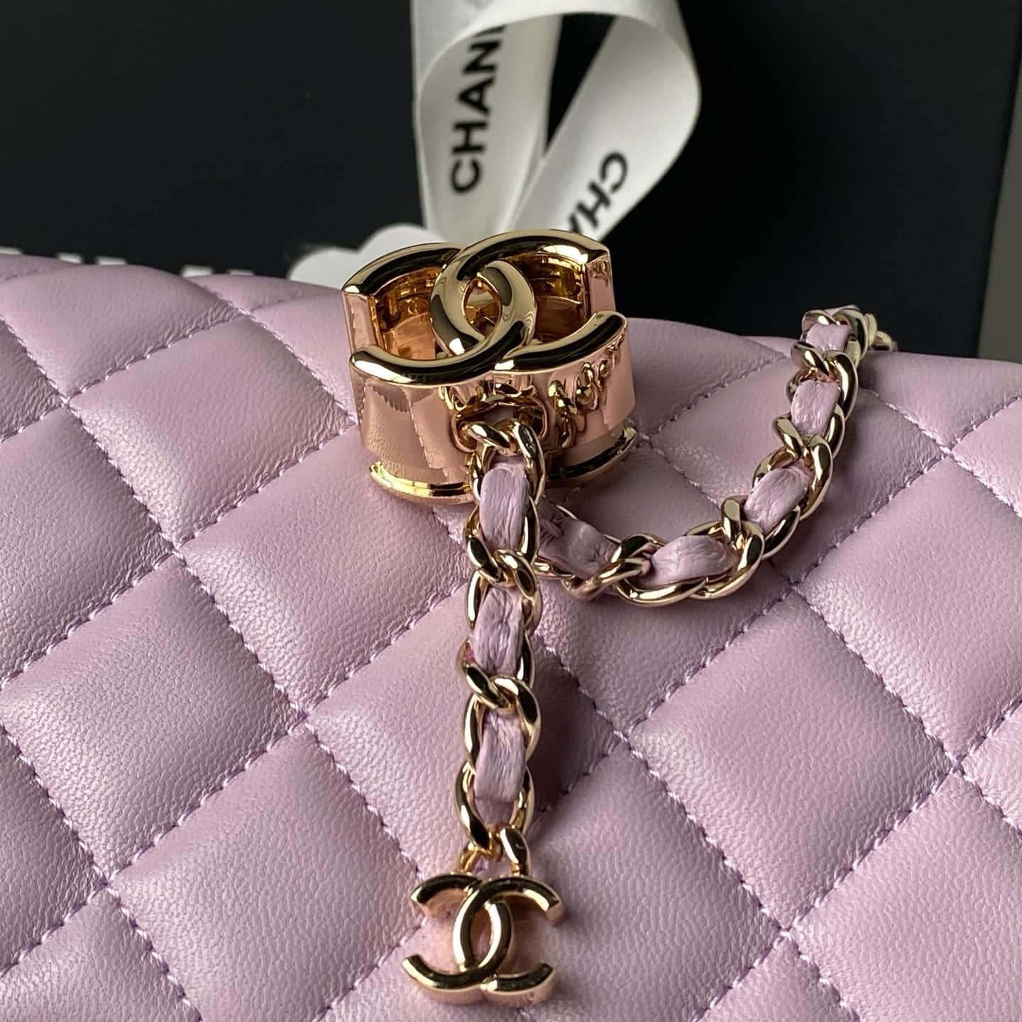 Chanel Classic Flap Bag Lambskin & Gold-Tone Metal AS5756 Light Purple High