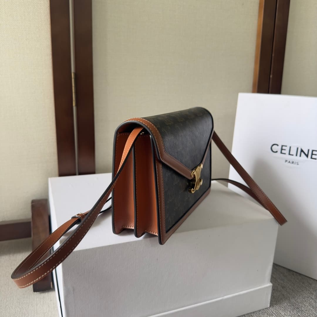 Celine Triomphe Canvas Envelope Crossbody Bag in Tan High