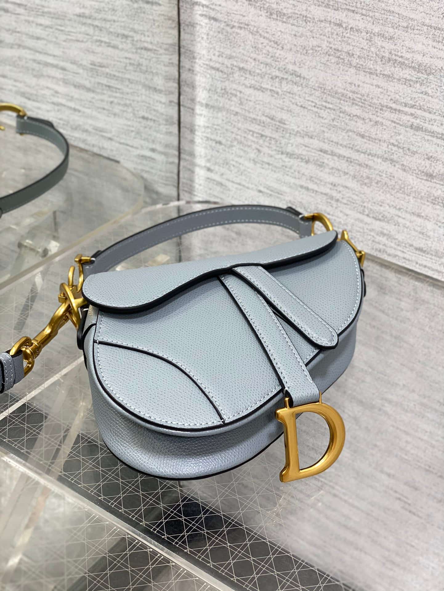 Mini SADDLE BAG Grained Calfskin Light Grey High