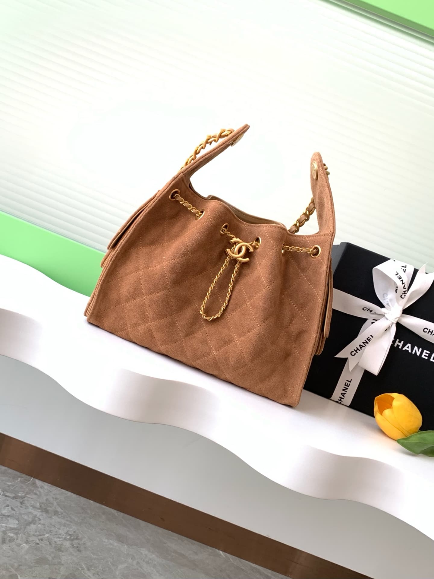 Chanel 25 Small Hobo handbag AS5293 Suede & gold-tone metal Brown A