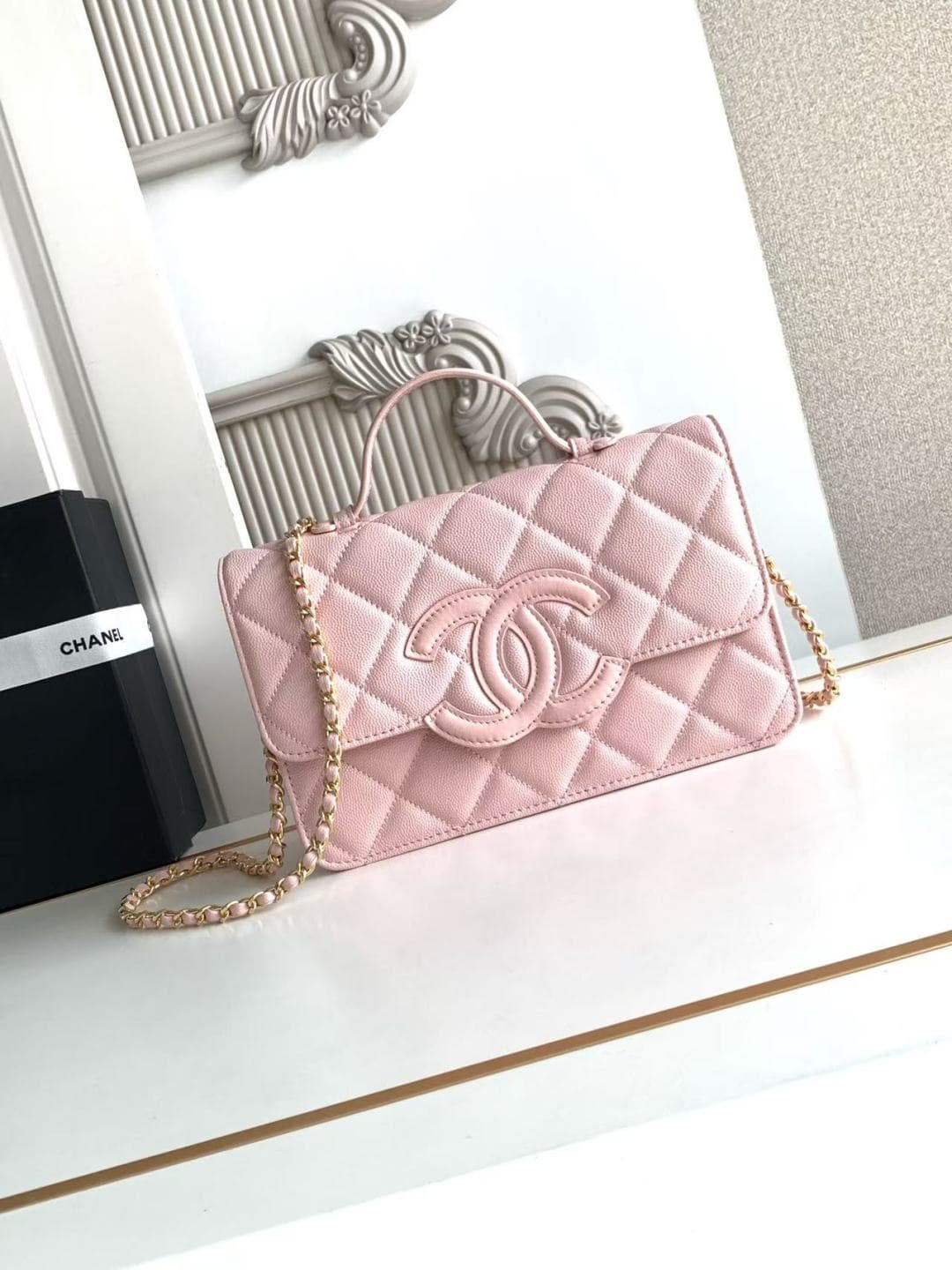 Chanel Wallet on chain Grained Calfskin & Gold-Tone Metal Pink AS6554 A