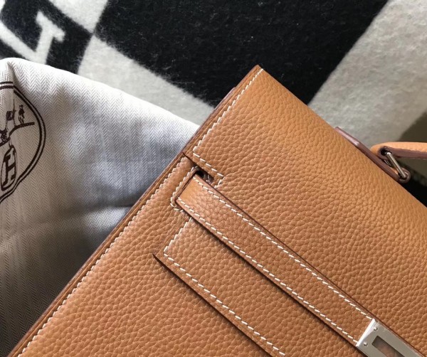 Hermes Kelly Depeche 34 Briefcase In Brown Calfskin WAX High