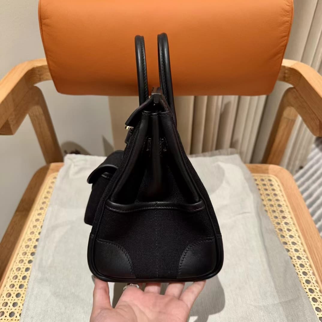 Hermes Birkin Cargo bag 25 Canvas & Swift leather Black Silver Metal WAX High