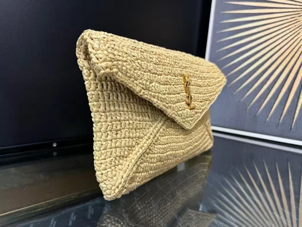 SAINT LAURENT CASSANDRE CHAIN POUCH IN RAFFIA High