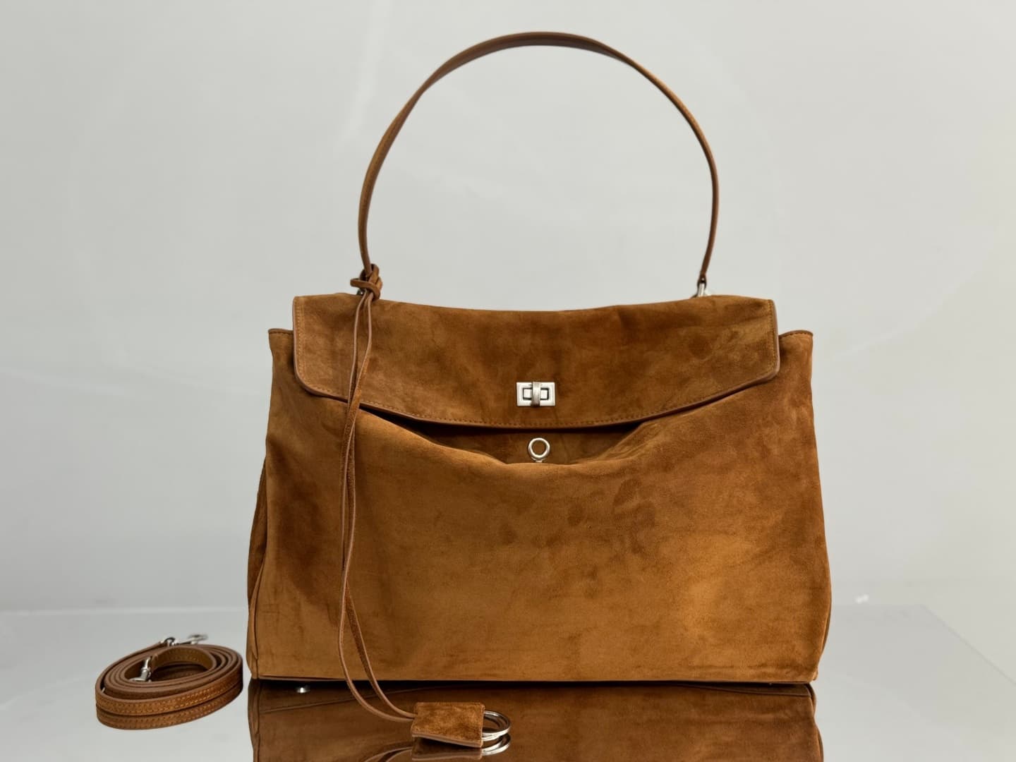 Balenciaga Rodeo Large Bag in Camel Waxed Suede Calfskin With Silver-Tone Metal TOP